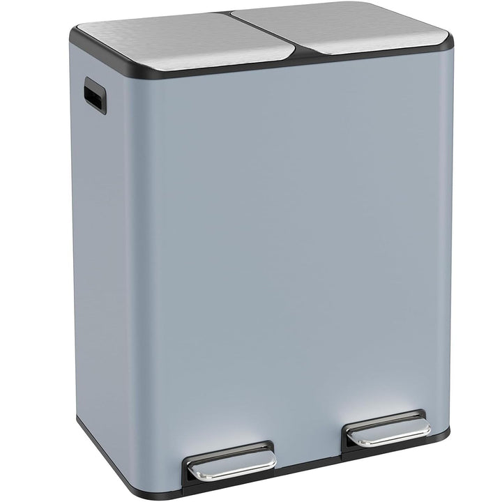Clevich Mülleimer Küche,2 x 30 Liter Treteimer mit Geruchsfilter,Mülltrennsystem 2 Fächer,Metall Dop