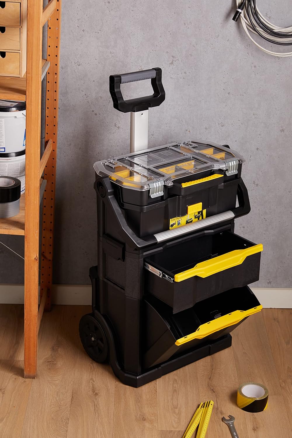 STANLEY 2in1 Rollende Werkstatt Werkzeugkoffer leer Werkzeugkasten (53 x 75.60 x 32 cm, Werkzeugtrag