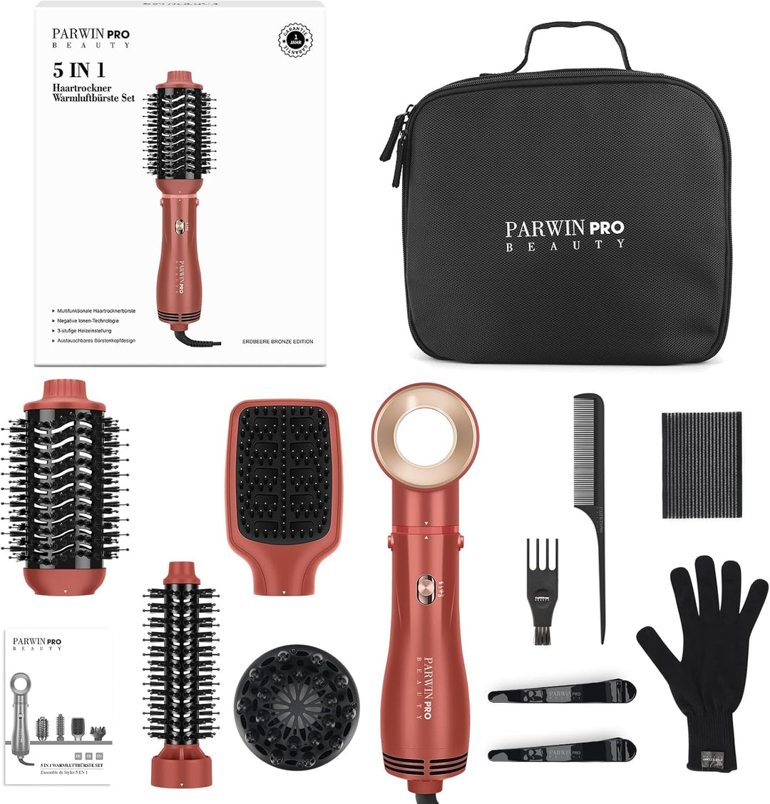 5 IN 1 Haartrockner Warmluftbürste Set, PARWIN PRO BEAUTY Multi-Styler Set Föhnbürste mit 5 Aufsätze