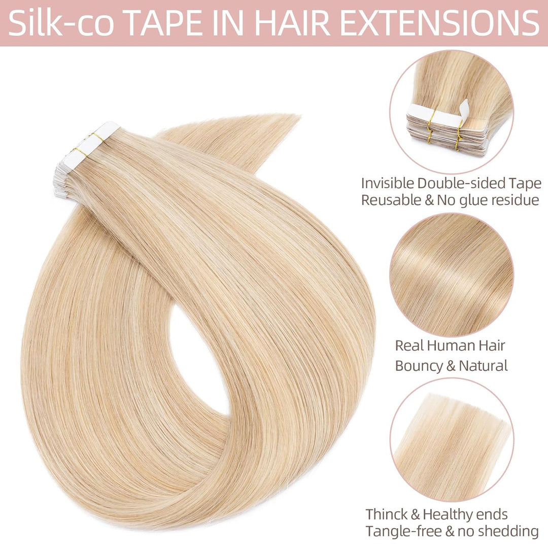 Silk-co Tape in Extensions Echthaar 40stk, Remy Tape Extensions Echthaar, Skin Weft Haarextensions K