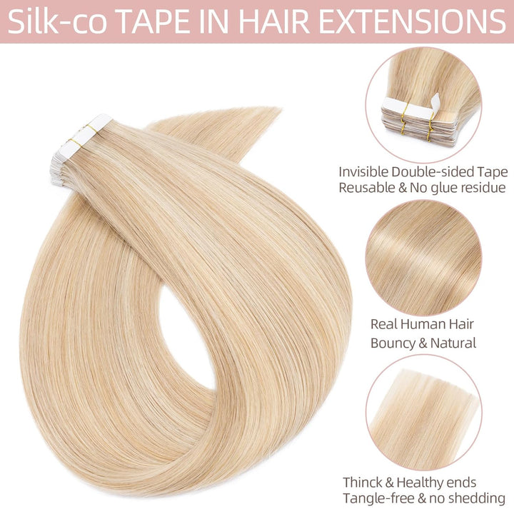 Silk-co Tape in Extensions Echthaar 40stk, Remy Tape Extensions Echthaar, Skin Weft Haarextensions K