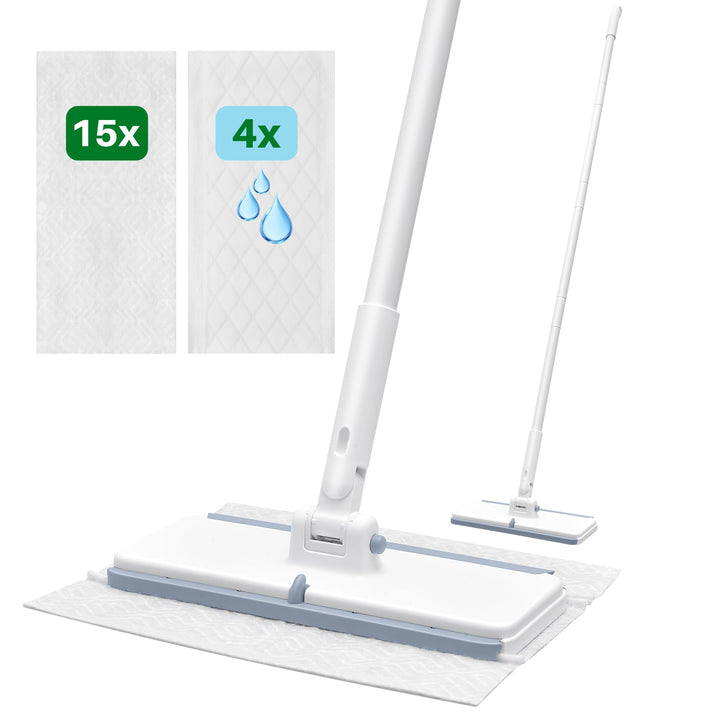 LyriFine Bodenwischer Set 2-in-1, Trocken- und Nasswischmopp mit One-Touch Abwurf, 1s Pad-Befestigun