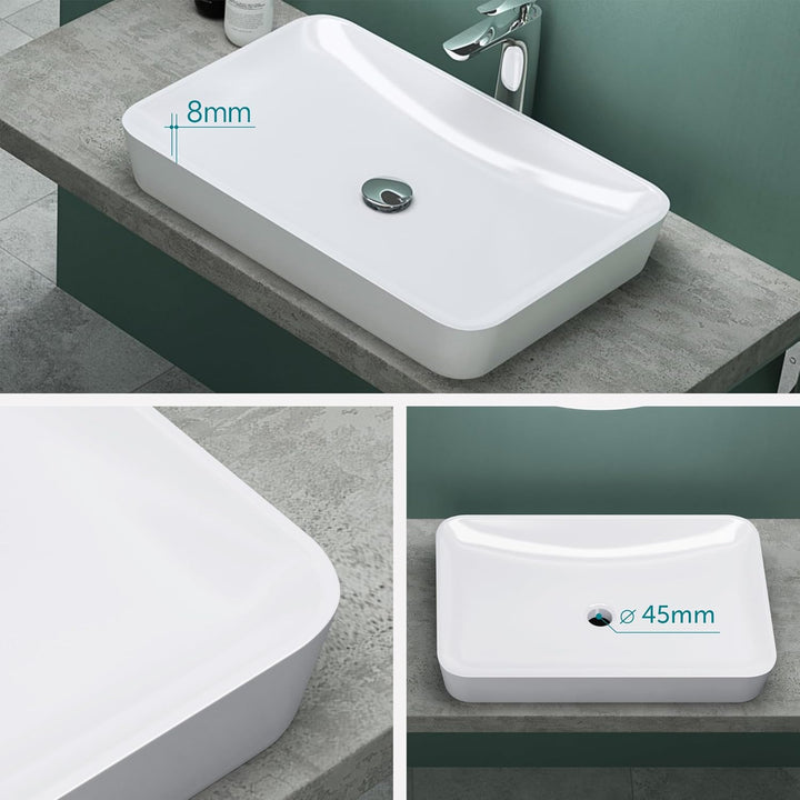 Mai & Mai Waschbecken Aufsatzwaschbecken aus Mineralguss Waschschale Waschtisch Weiss inkl. Standard