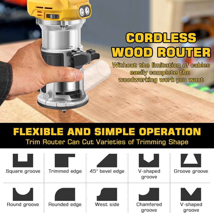 Akku Oberfräse kompatibel mit Dewalt DCB 18V-20V Akku, 800W Oberfräse Trimmer Einhandfräse, Bürstenl