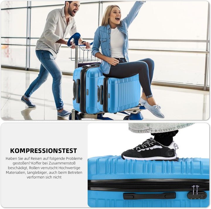 BEIBYE Hartschalen Koffer Trolley Rollkoffer Reisekoffer Zwillingsrollen Kofferset (Türkis, Set) Tür