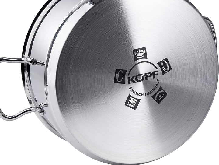 Kopf Topfset Merkur aus Edelstahl - Induktionstöpfe mit Schüttrand, Literskala und Glasdeckel – 6-te