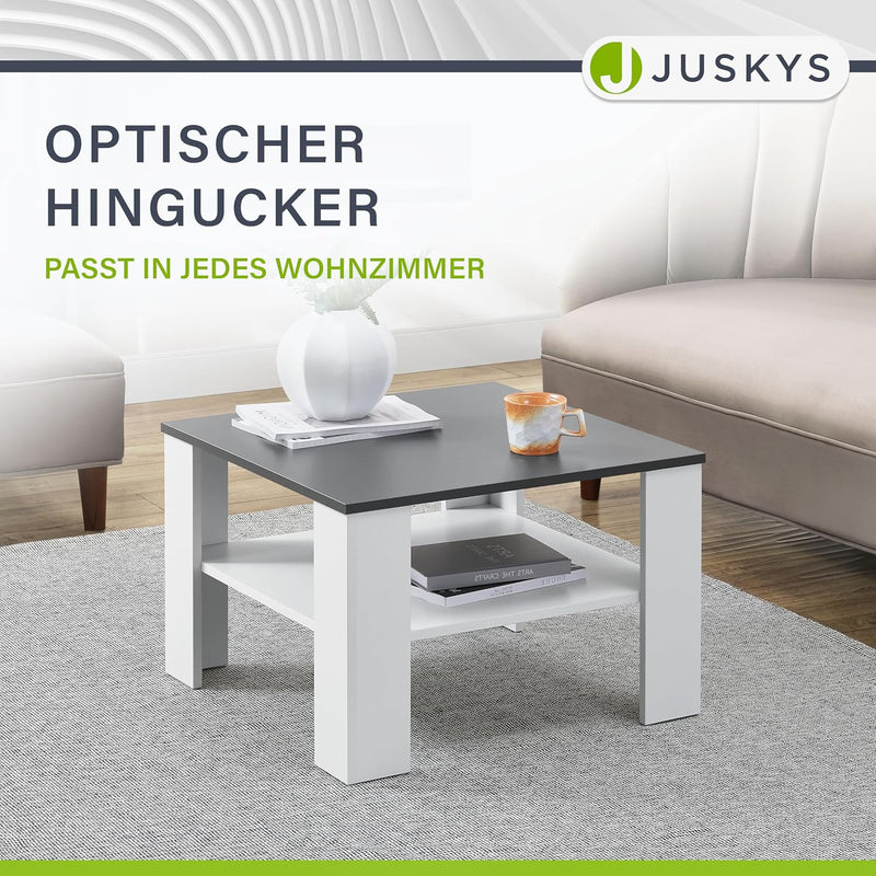 Juskys Couchtisch mit Ablage 60x60x40 cm - Holz, pflegeleicht, robust - Moderner Beistelltisch für Z