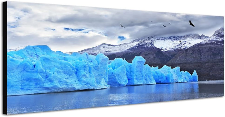 Paul Sinus Art Panoramabild auf Leinwand und Keilrahmen 150x50cm Patagonien Eisberge Berge Schnee Wo