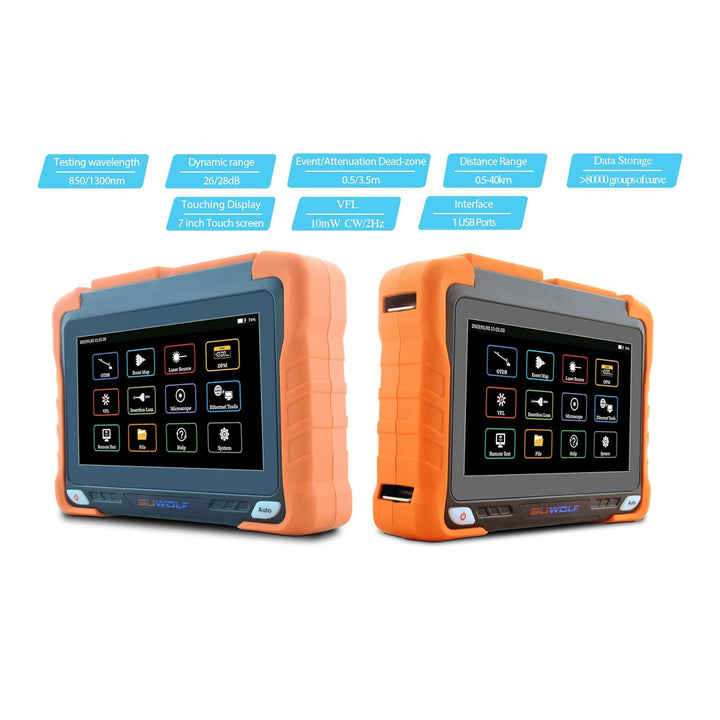 850/1300nm 26/28dB 4in1 MM OTDR +VFL+OPM+OLS 7” Touchscreen 60Km Glasfaser Tester/LWL Tester/Optisch
