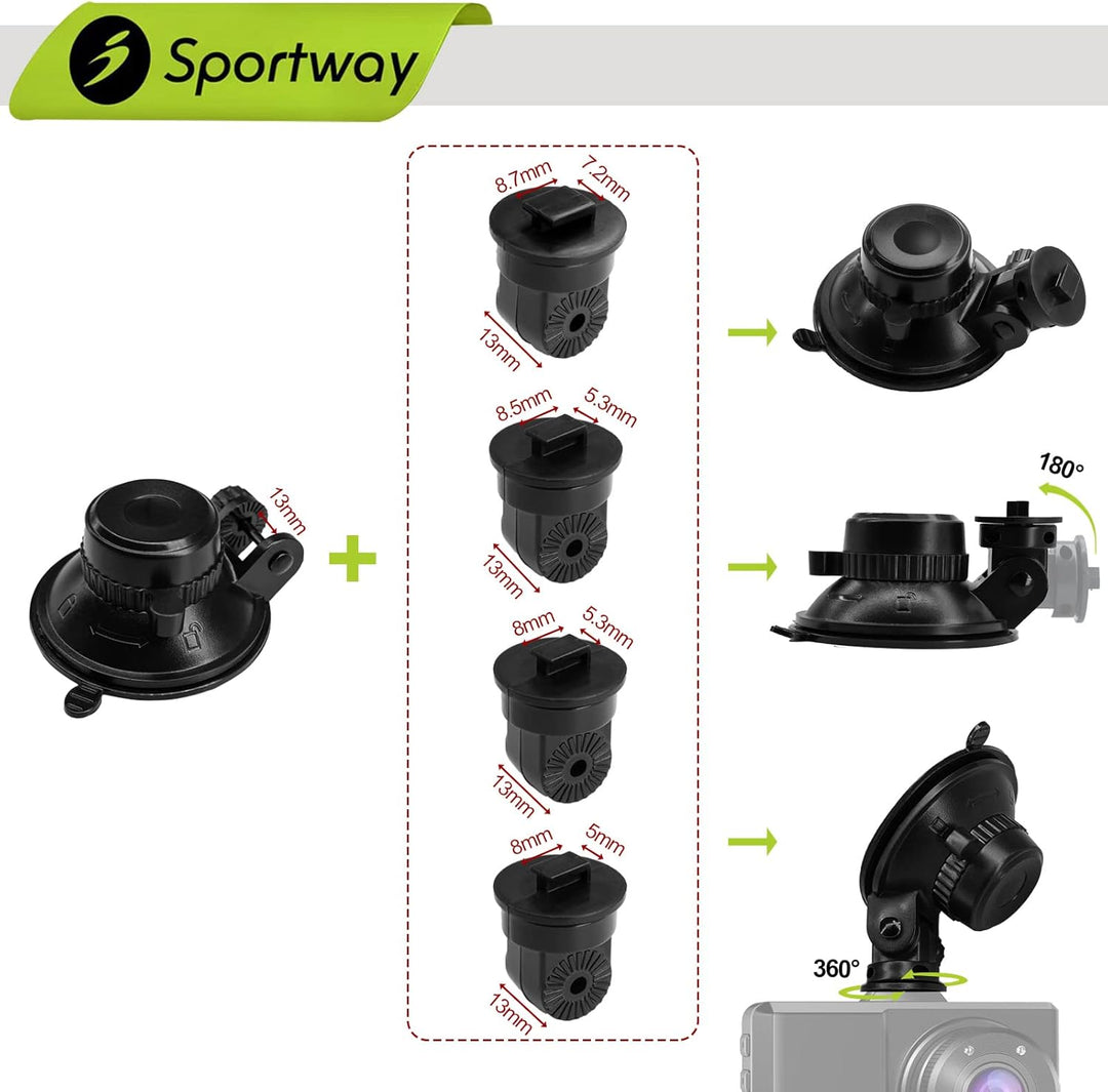Sportway S504, Saugnapf Dash Cam Halterung (5. Generation) mit 4pcs 360 drehbare Gelenke für Apeman