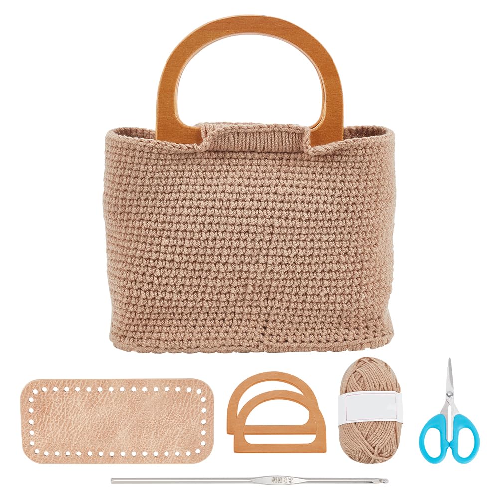FREEBLOSS Häkelset Handtaschen Bastelset Häkelanfänger Set mit Anleitung Häkeltaschen Set mit Lederb