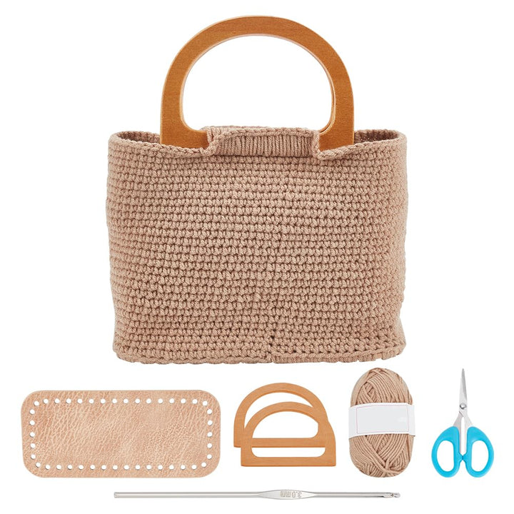 FREEBLOSS Häkelset Handtaschen Bastelset Häkelanfänger Set mit Anleitung Häkeltaschen Set mit Lederb