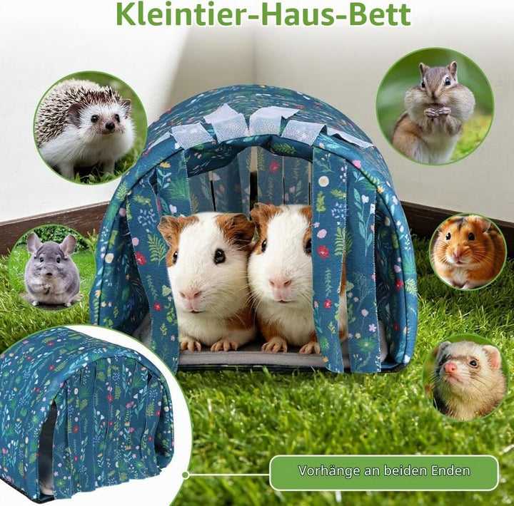HOTUT Meerschweinchen Bett,Kuschelsack Meerschweinchen Höhle mit Kissen und Vorhang,Waschbares Kanin