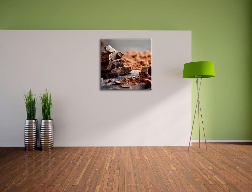 Dunkle Schokoladenraspeln, Format: 70x70 auf Leinwand, XXL riesige Bilder fertig gerahmt mit Keilrah
