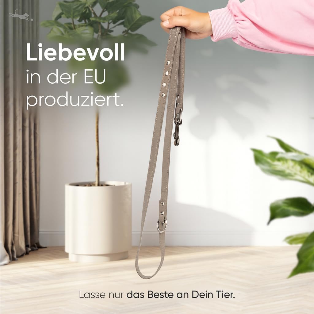FREUDENTIER® Hundeleine aus zertifiziertem Leder 2m, 3-Fach verstellbare Führleine, liebevoll in Hol