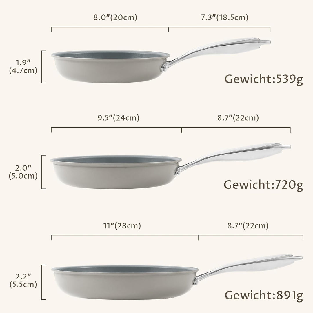 Pfanne Induktion, Antihaft Bratpfannen Set 20+24+28 cm für alle Herdarten, Molekular gebondeter Indu
