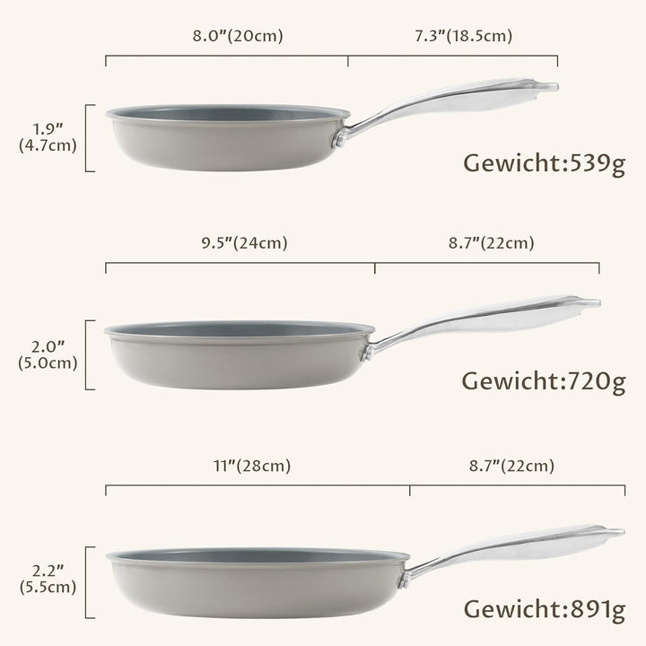 Pfanne Induktion, Antihaft Bratpfannen Set 20+24+28 cm für alle Herdarten, Molekular gebondeter Indu