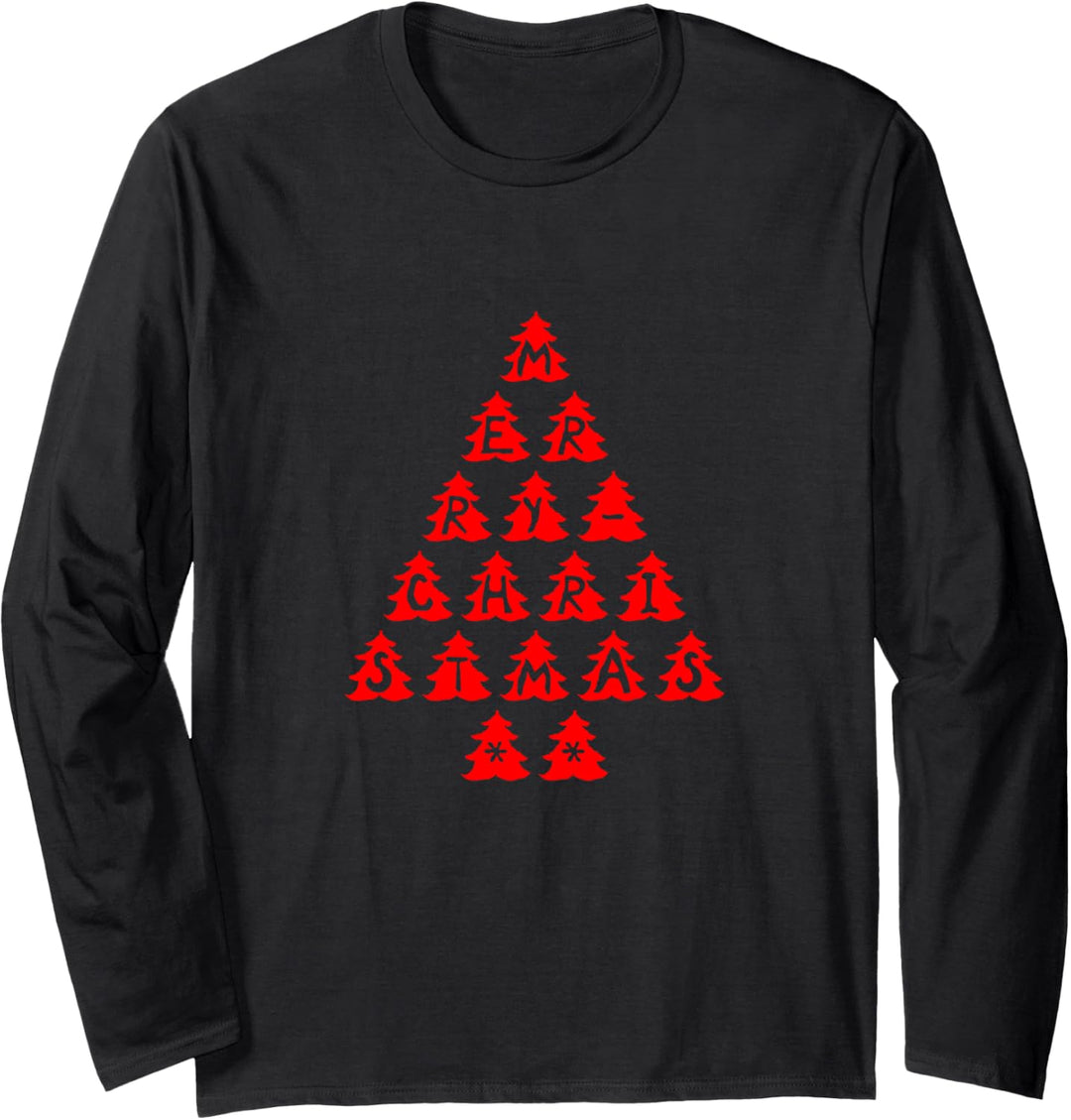 Merry Christmas - Frohe Weihnachten - Baum Rot Farbe Langarmshirt