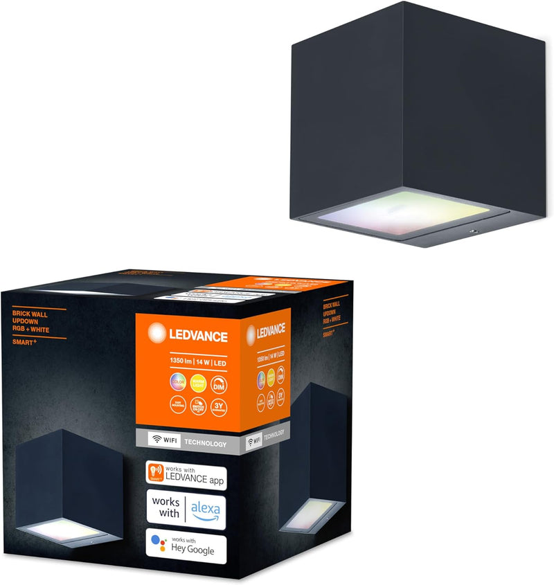 LEDVANCE SMART+ WI-FI BRICK RGBW 8,5cm- dimmbare LED Wandleuchte dunkelgrau mit hochwertigem Alumini