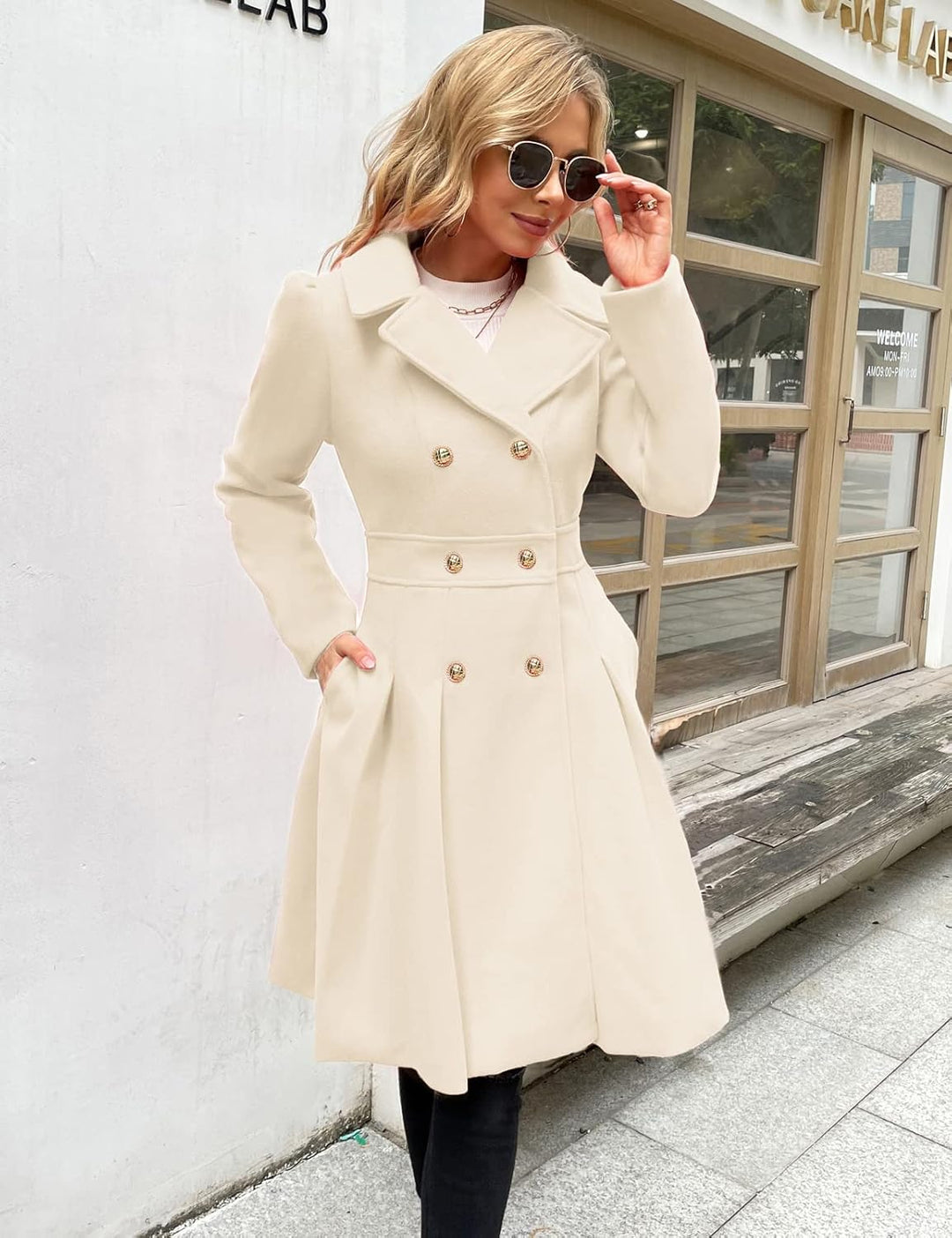 GRACE KARIN Damen Mantel Wintercoat Revers Zweireihiger Mantel Knielang Trenchcoat Winter Lang A-Lin