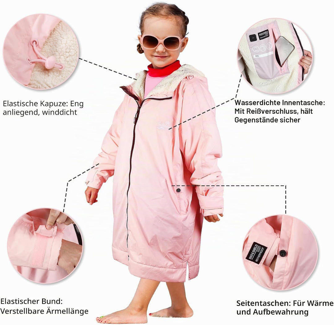 Catalonia Classy Wickelmantel Wasserdicht für Kinder, Wärmemantel Schwimmen mit Sherpa-Futter, Surf