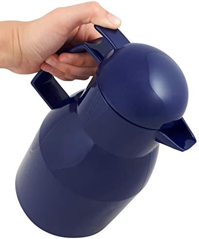 Helios Top Push Thermoskanne Dunkelblau 1L – 6h Heiss - Hält Getränke heiss & kalt – Einhandbedienun
