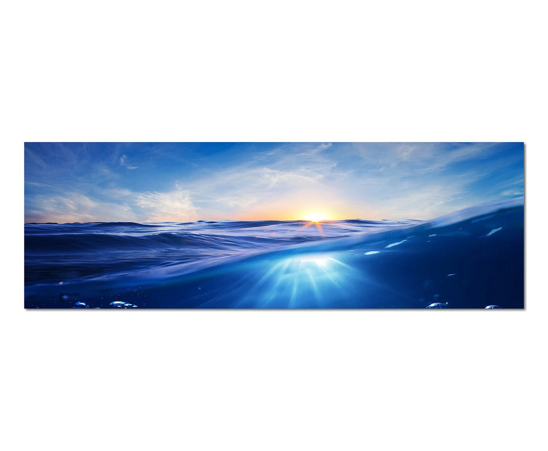 Paul Sinus Art Panoramabild auf Leinwand und Keilrahmen 150x50cm Meer Unterwasser Welle Sonnenunterg