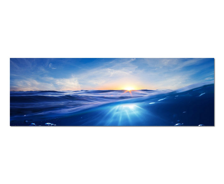 Paul Sinus Art Panoramabild auf Leinwand und Keilrahmen 150x50cm Meer Unterwasser Welle Sonnenunterg