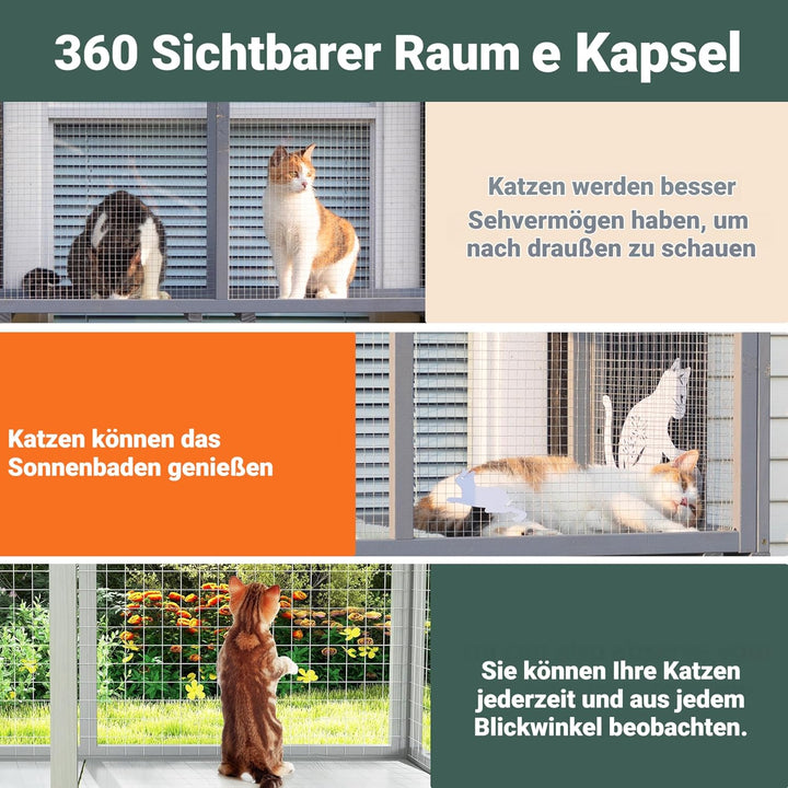Outdoor Katzenfenster Catio aus Holz – Wetterfester Katzen-Fensterkasten mit verzinktem Drahtgitter