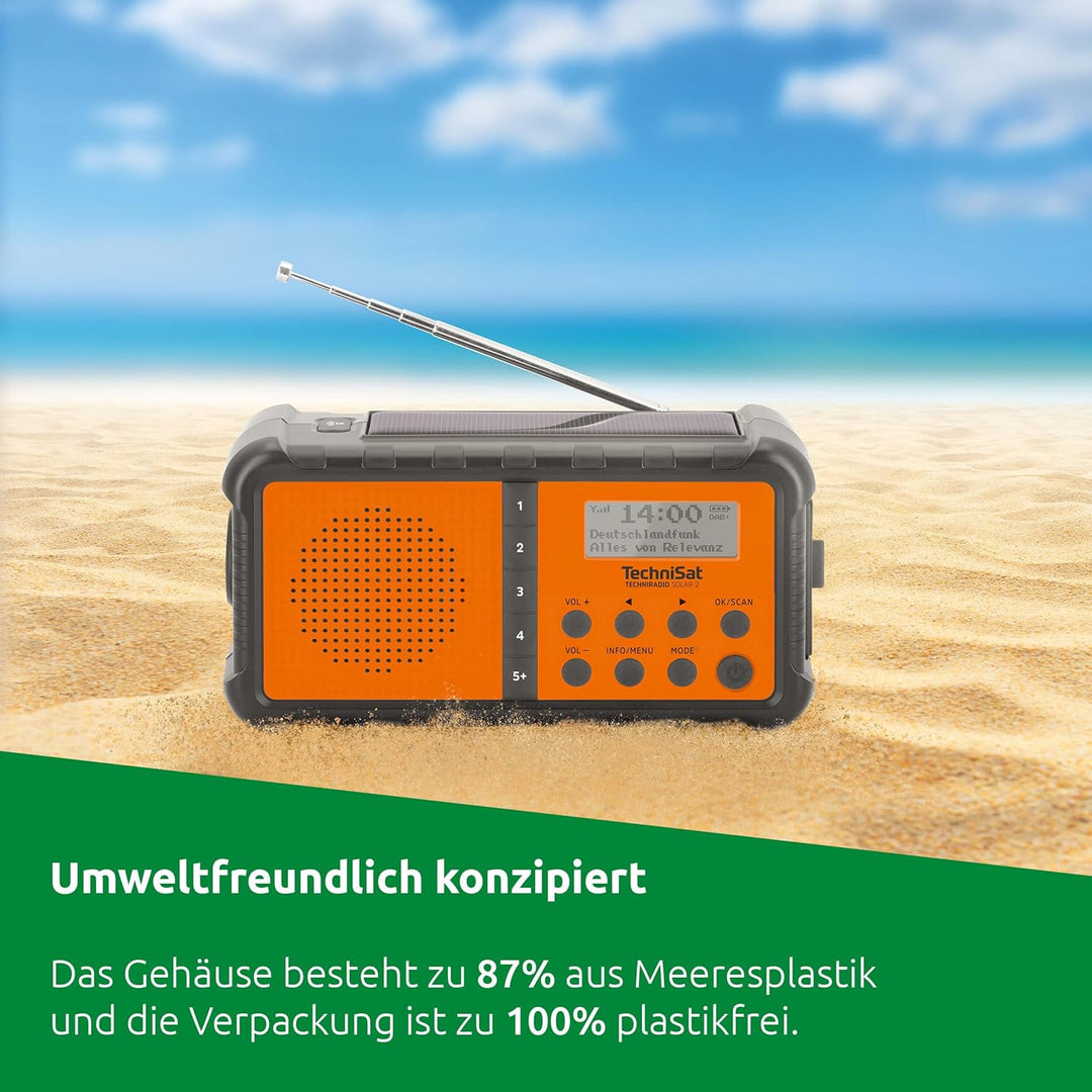 TechniSat TECHNIRADIO SOLAR 2 – DAB+/UKW Solar-Kurbel-Radio (mobiles Camping Radio mit Solarpanel, A