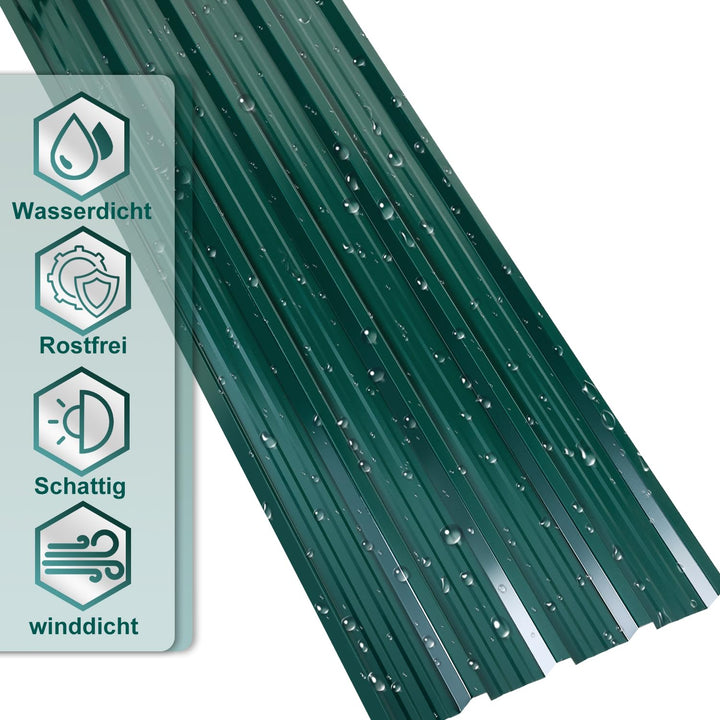 ISOISL Trapezblech Dachplatten Set Grün – 12 verzinkte Wellblechplatten, 0,25 mm dick, 7 m² Gesamtfl