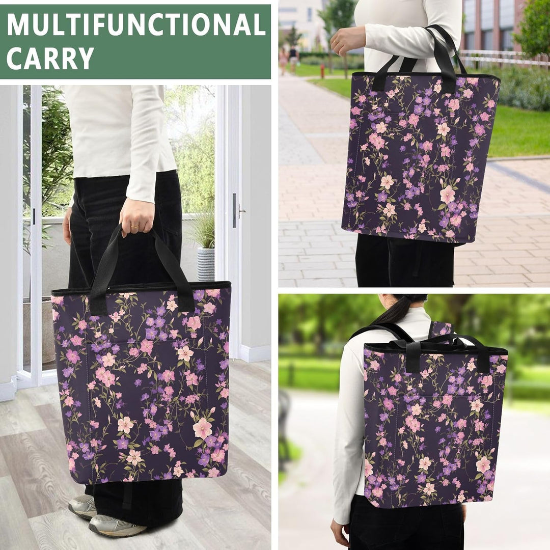 Kühlrucksack mit violetten Blumen, dunkel, isoliert, 41,5 cm, Jungen, grosse Tragetasche für Camping