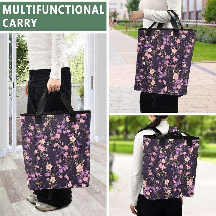 Kühlrucksack mit violetten Blumen, dunkel, isoliert, 41,5 cm, Jungen, grosse Tragetasche für Camping