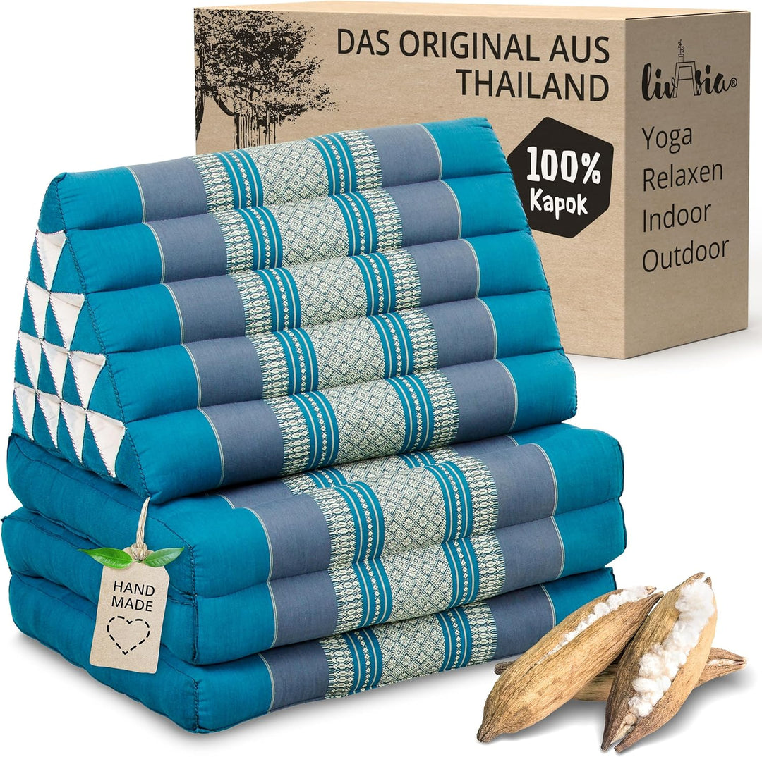 livasia Thaikissen 3 Auflagen extrahoch, Dreieckskissen mit Klappmatratze, Kapok, Jumbo Rückenkissen