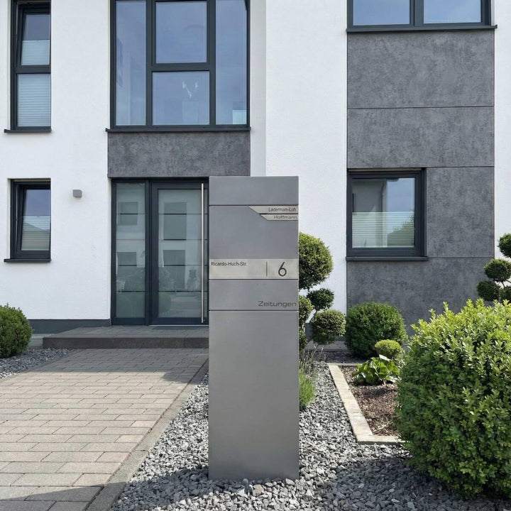 Metzler Standbriefkasten freistehend in RAL9007 Graualuminium für 2 Parteien mit Zeitungsfach - Zwei