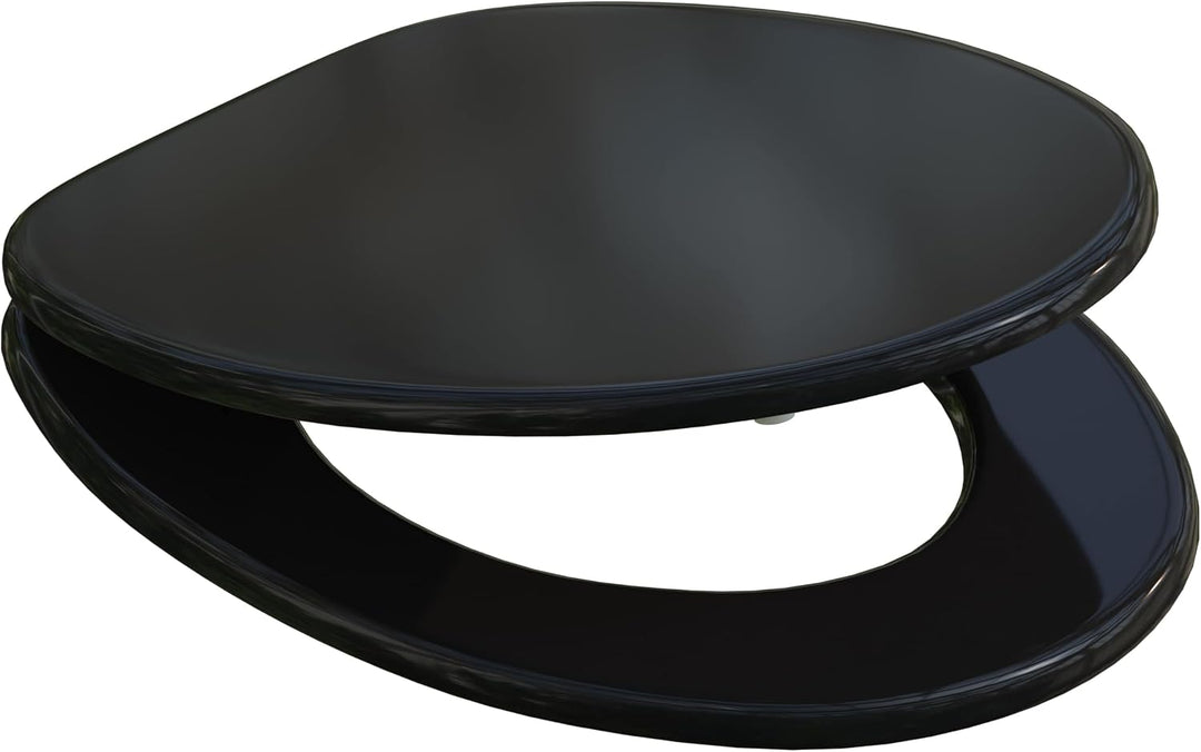 CASARIA® WC Sitz mit Absenkautomatik, Schwarz - MDF Holzkern, Anti-Bakteriell, Rostfreie Scharniere,