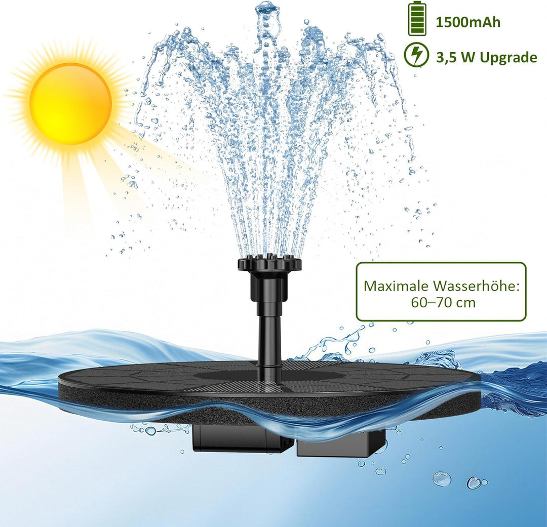 AISITIN 2PCS 3.5W Solarbrunnen für Draussen, Solar Springbrunnen mit Panel Eingebaute Batterie Wasse