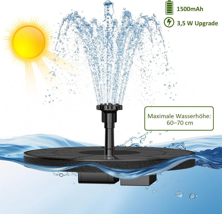 AISITIN 3,5W Solarbrunnen für Draussen mit Solar Panel Eingebaute Batterie Wasserpumpe Solar Schwimm