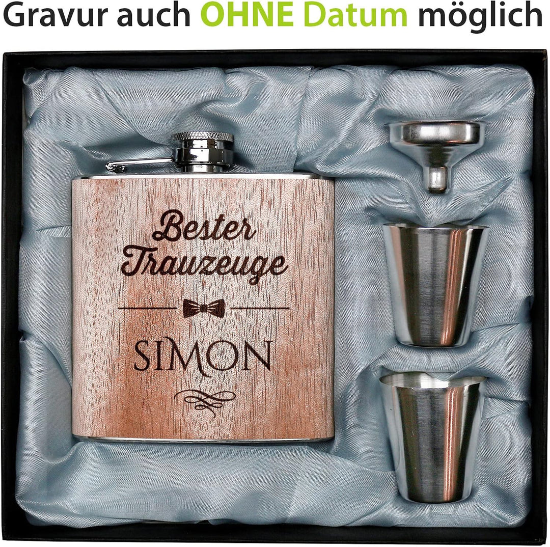 Pixelstudio Holz Flachmann Trauzeuge mit persönlicher Gravur Trauzeugen Geschenke Mann