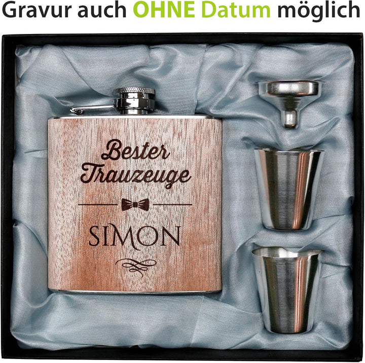 Pixelstudio Holz Flachmann Trauzeuge mit persönlicher Gravur Trauzeugen Geschenke Mann