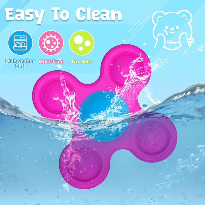 Guibola Saugnapf Spielzeug Baby 3 Stück Sensorik Spinner Baby Tierdruckmuster 10 Monate+ Silikon Bad
