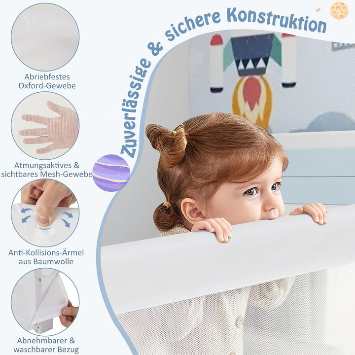DREAMADE Bettgitter 150/120/105 cm, Kinderbettgitter Schutz, Kinderschutzgitter aus PP & Oxford, Bab