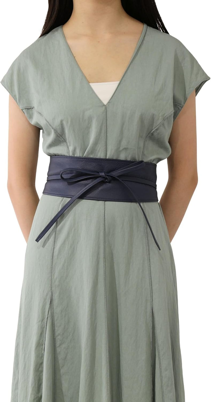 FASHIONGEN - Echtem Rindsleder Vollnarbenleder Obi Gürtel für Damen, Bindgürtel, CASSIANE S-M Blau M