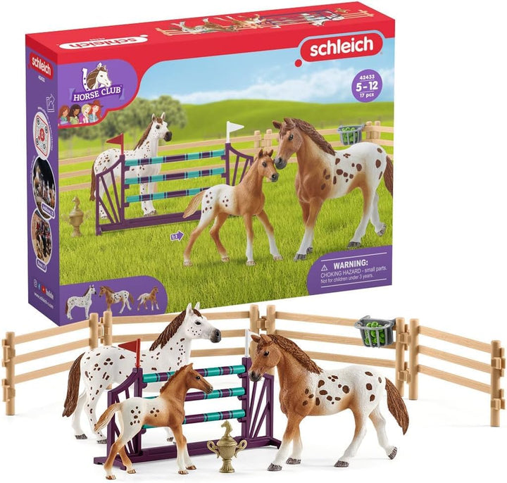 schleich 42433 HORSE CLUB Lisas Turnier-Training, 17 Teile Spielset mit 3x schleich Pferde Figuren u