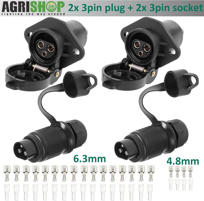 AGRISHOP 2Stück Anhänger Stecker 3polig 12v 24v und 2Stück Steckdose 3-Polig,Wasserfester Traktor St