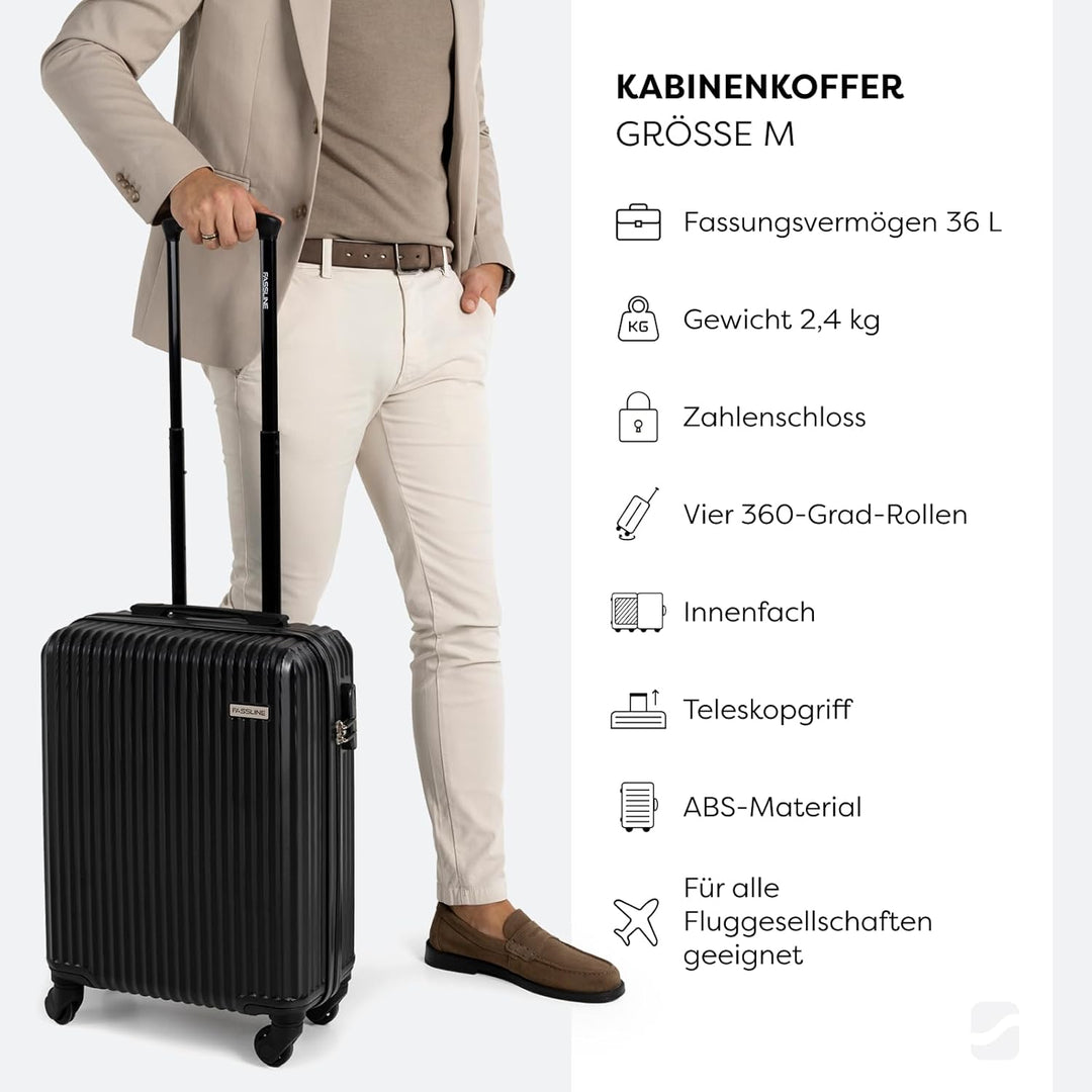 Kabinenkoffer 55x39x20 cm, 36 l, Reisekoffer Handgepäck, Hartschale aus ABS, Vier 360°-Spinner-Rolle