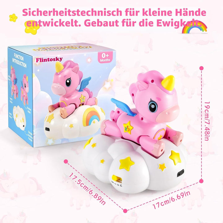 2-in-1 Einhorn Wolken Baby Spielzeug mit 3 Entwicklungsstufen für Tummy Time,Krabbeln mit Licht & Mu