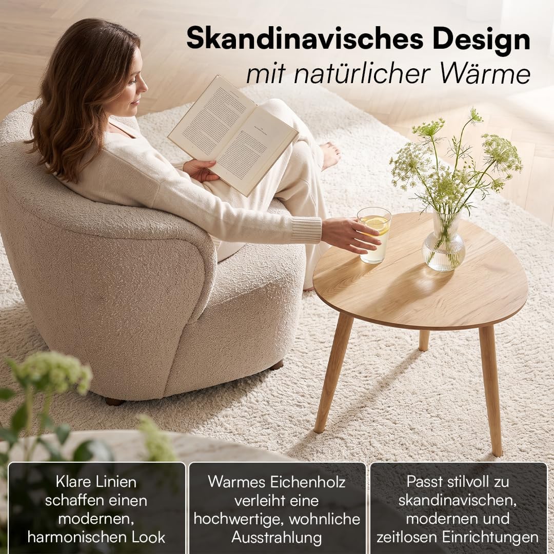 skølm Lodur Couchtisch oval aus Eichenholz – Beistelltisch 55 x 38 x 45 cm geölt – Holztisch stabil