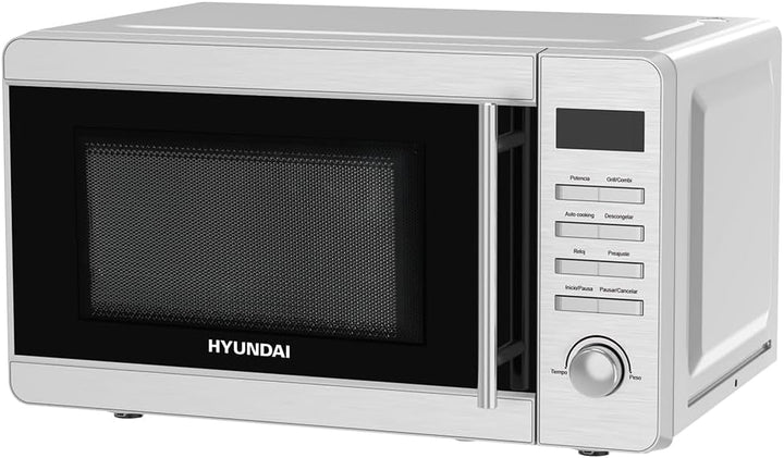 Hyundai Mikrowelle mit Grill, Edelstahl, 20 l, 700 W, Grill 800 W, 8 Programme, Auftaufunktion, Inne