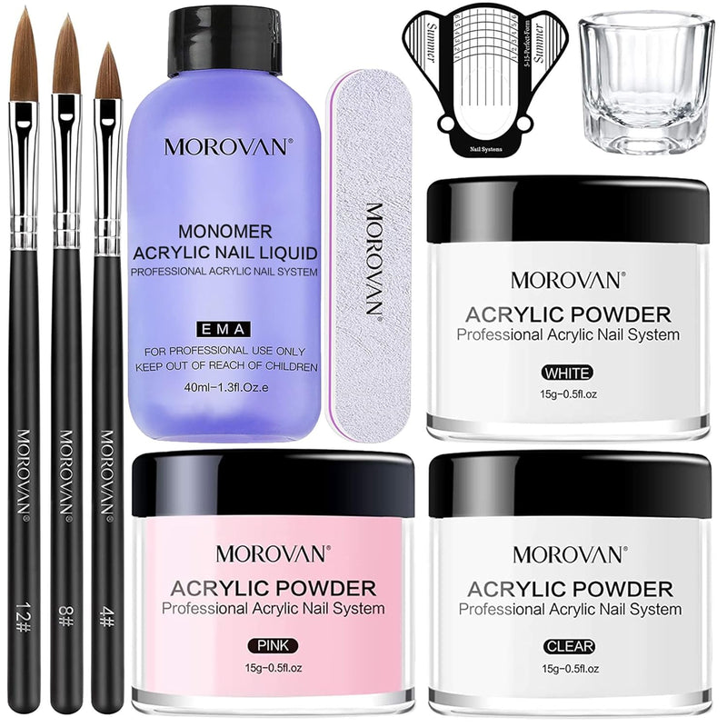 Morovan Acryl Nagelset Starterset Komplett - 3 Farben Acryl Pulver Nails mit 3 Acryl Pinsel für Näge